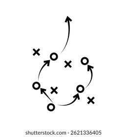 soccer tactics icon, game success strategy in football, scheme play, vector illustration on white background.