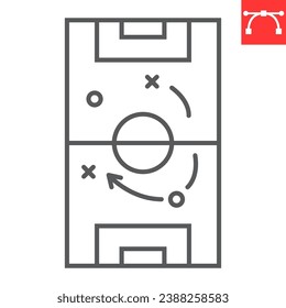 Soccer tactics line icon, field and tactic, soccer strategy vector icon, vector graphics, editable stroke outline sign, eps 10.