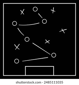 In: Soccer Taktics. Strategiespiel-Paket. Taktik für Fußball. Regelung für die Ausbildung der Fußballmannschaft. Sport-Illustration auf Tafel. Fußballtaktik-Symbol.