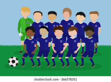 soccer team blue uniform cartoon vector