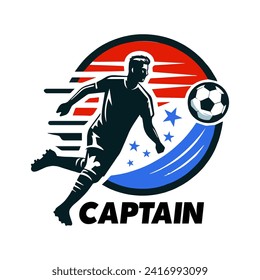 Fußballteam-Kapitän-Kicking-Ball-Logo-Konzept 