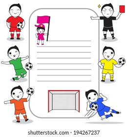Soccer team characters paper note illustration set