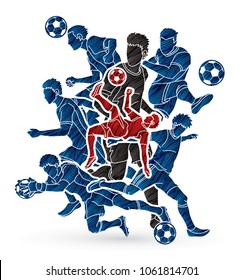 Soccer team composition, soccer player action designed using grunge brush graphic vector