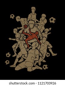 Soccer team composition, soccer player action  designed using geometric pattern graphic vector