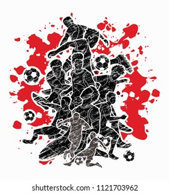 Soccer team composition, soccer player action designed on splatter color background graphic vector