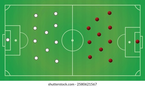 Soccer team formation and tactic . Green board game plan with football game strategy. Vector for international world championship sport tournament  