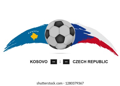 Soccer team group A Kosovo VS Czech Republic. Football Europe country national flag and ball. Group stage match score. Vector table  tournament scoreboard. 