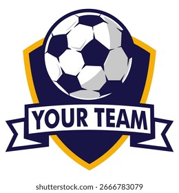Logotipo do time de futebol com uma bola de futebol dentro de um escudo