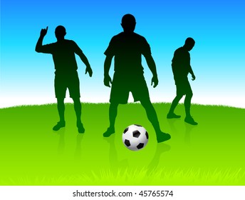 Soccer Team on Nature Park Background Original Vector Illustration