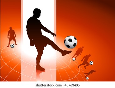 Soccer Team on Red Wire Frame Background Original Vector Illustration