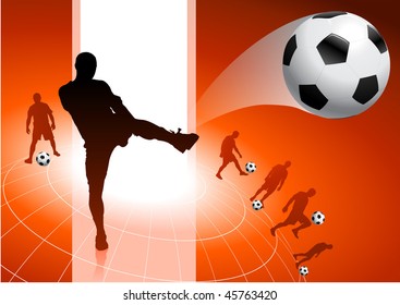 Soccer Team on Red Wire Frame Background Original Vector Illustration