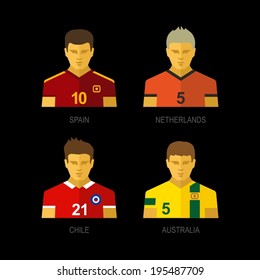 Soccer team players. Spain, Netherlands, Chile, Australia.