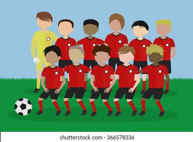soccer team red and black uniform cartoon vector