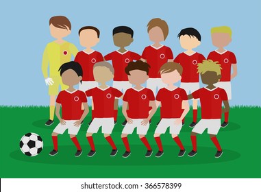 soccer team red and white uniform cartoon vector