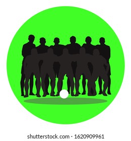 Soccer team silhouettes on green circle - vector illustration. Logo for football