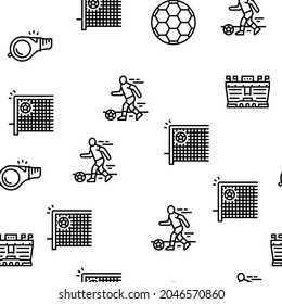 Soccer Team Sport Game On Stadium Vector Seamless Pattern Thin Line Illustration