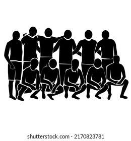 Soccer Team Together after Play Taking Picture Together. Stick Figure Pictogram Icon. Vector Illustration