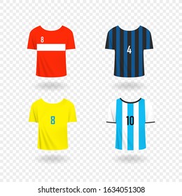 Soccer team t-shirts color samples isolated on transparent background