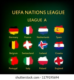 Soccer template design with flags different countries. Vector illustration for print, web, poster, banner.