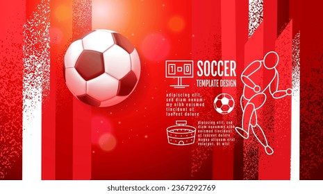 Diseño de plantilla de fútbol, Banner de fútbol, Diseño deportivo, Tema rojo, ilustración vectorial