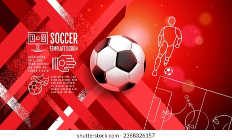 Diseño de plantilla de fútbol, Banner de fútbol, Diseño deportivo, Tema rojo, ilustración vectorial