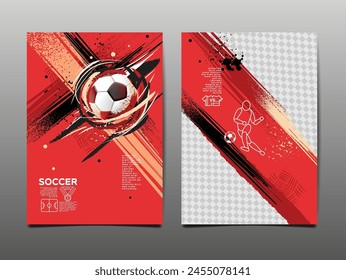 Diseño de Plantilla de fútbol, Anuncio de fútbol, Diseño de diseño deportivo, Tema rojo, Ilustración vectorial, fondo abstracto