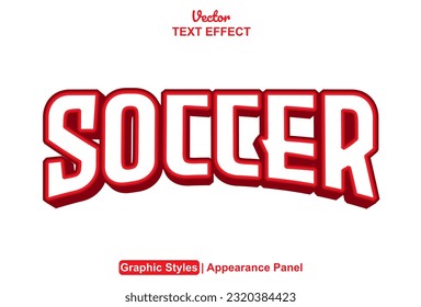 soccer text effect with red graphic style and editable.