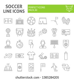 Soccer thin line icon set, football symbols collection, vector sketches, logo illustrations, sport game signs linear pictograms package isolated on white background, eps 10.