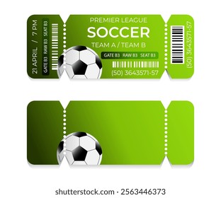 Soccer ticket design template. Card invitation, game team, event and date, location and place sector. vector illustration
