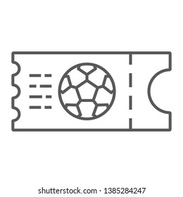 Soccer ticket thin line icon, game and play, football ticket sign, vector graphics, a linear pattern on a white background, eps 10.