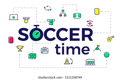 Soccer time vector illustration with flat football icons.