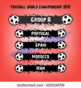 Soccer tournament 2018. Football championship group B. Vector illustration