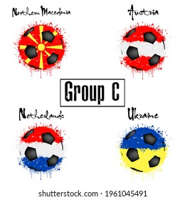 Soccer tournament 2021. Design pattern football championship group C. Countries flags. Vector illustration