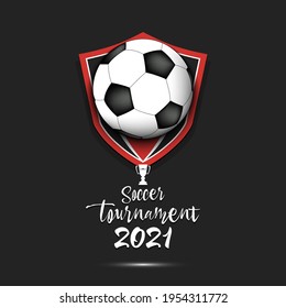 Soccer tournament 2021. Football logo template design. Abstract soccer ball with blots. Grunge style. Vector illustration