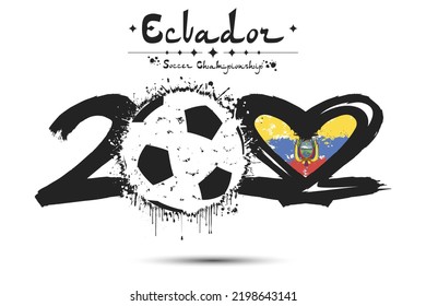 Soccer tournament 2022. Number 2022, consisting of a soccer ball instead of a zero and a heart in the colors of the flag of Ecuador, formed from two twos looking at each other. Vector illustration