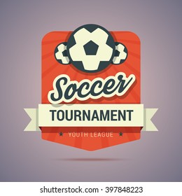 Soccer tournament badge - youth league. Vintage colors and flat style. Vector illustration. 