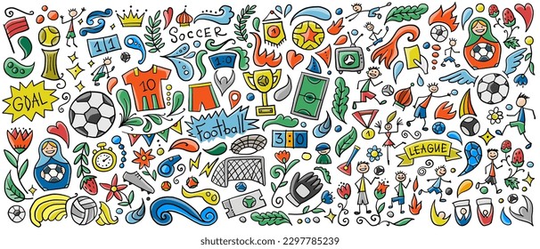 Soccer tournament, football league team international championship. Childish style seamless pattern background for your design. Vector illustration