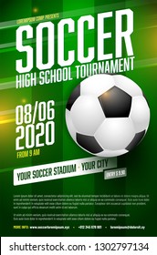 Soccer Tournament Poster Template With  Ball, Grass And Sample Text In Separate Layer - Vector Illustration
