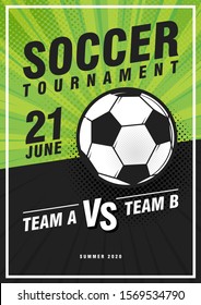 Soccer tournament retro pop art sports posters design. Vector illustration. Soccer flyer design template.