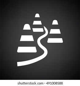 Soccer training cones icon. Black background with white. Vector illustration.