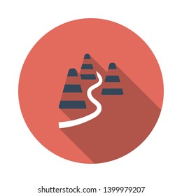 Soccer Training Cones Icon. Flat Circle Stencil Design With Long Shadow. Vector Illustration.