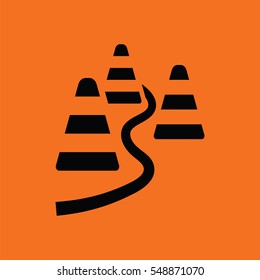 Soccer training cones icon. Orange background with black. Vector illustration.