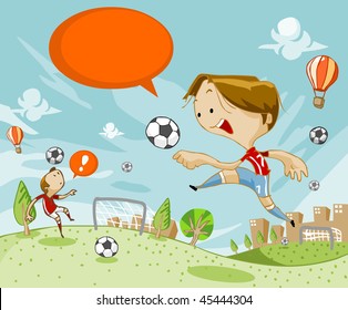 Soccer Training on the field of green. Top and bottom are expandable for text.