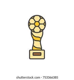 Soccer trophy cup, award flat line colored icon.