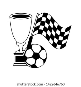 Soccer trophy cup tournament with ball and referee flag vector illustration graphic design