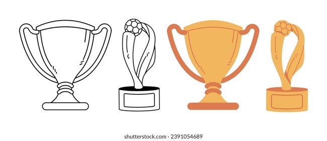 Soccer Trophy Vector Illustration Simple Style Set