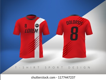 Soccer t-shirt design slim-fitting with round neck. Vector illustration