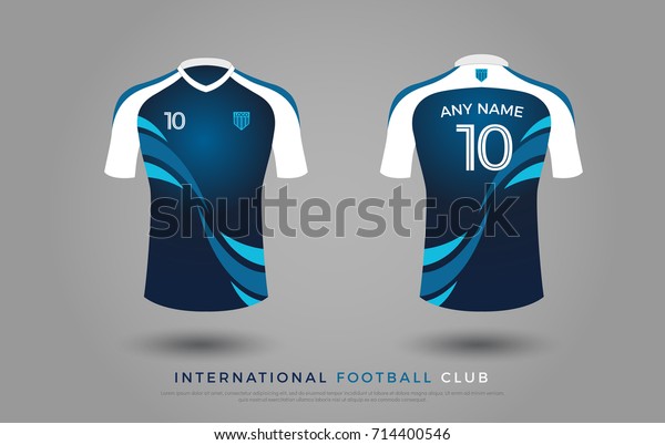 サッカーのtシャツデザインのユニフォームセット サッカークラブ用のサッカージャージーテンプレート 青と白の色 正面と背景にサッカー のシャツをモックアップ ベクターイラスト のベクター画像素材 ロイヤリティフリー