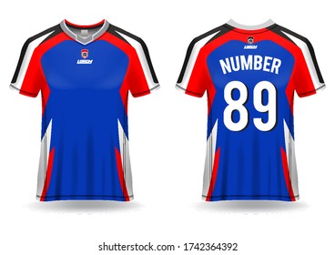 Soccer t-shirt mockup template sports shirt, modern design ready to be changed logo and writing, it's easy to change colors according to the soccer team, front and back designs