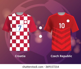 Soccer T-shirts of Croatia and Czech Republic. Football team equipment
